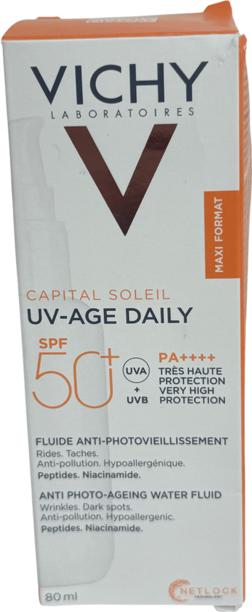 Vichy Capital Soleil Uv Age Daily Spf 50+ Invisible Sun Cream With Niacinamide 80ml - Reliked