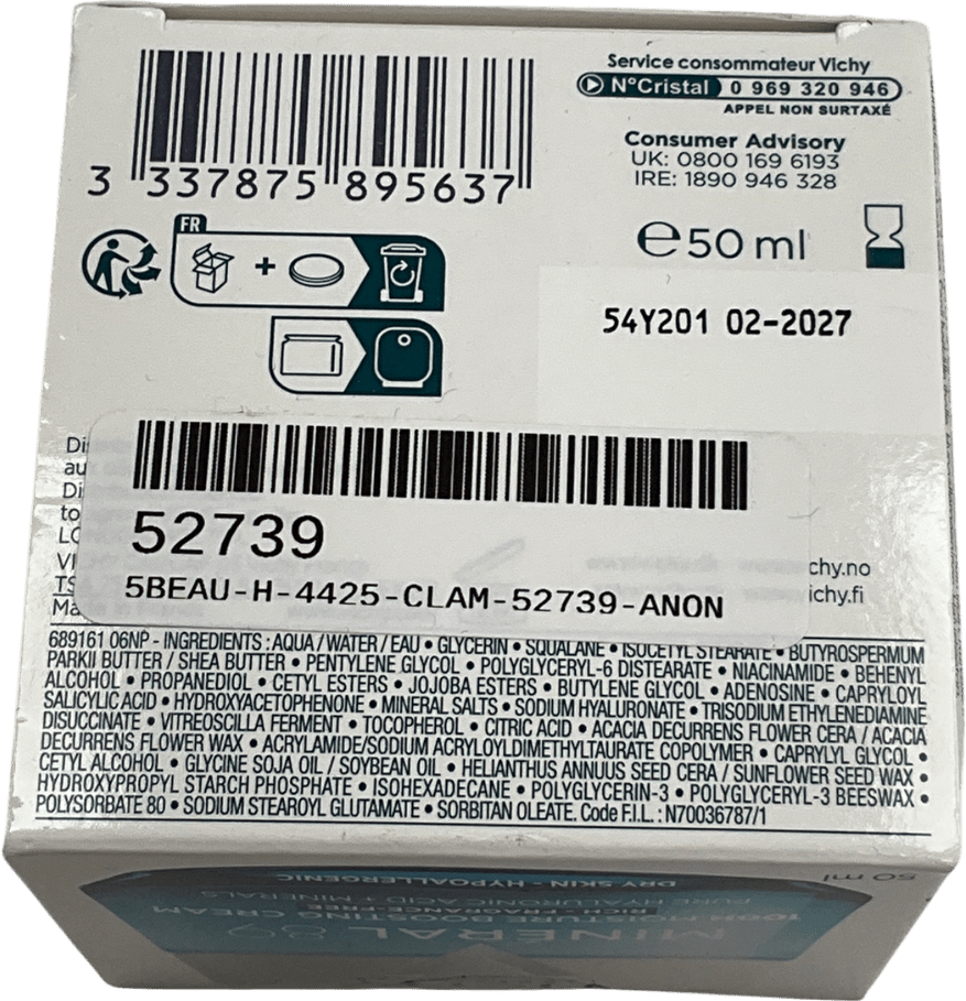 Vichy Mineral 89 100hr Moisture Boosting Rich Cream 50ml - Reliked