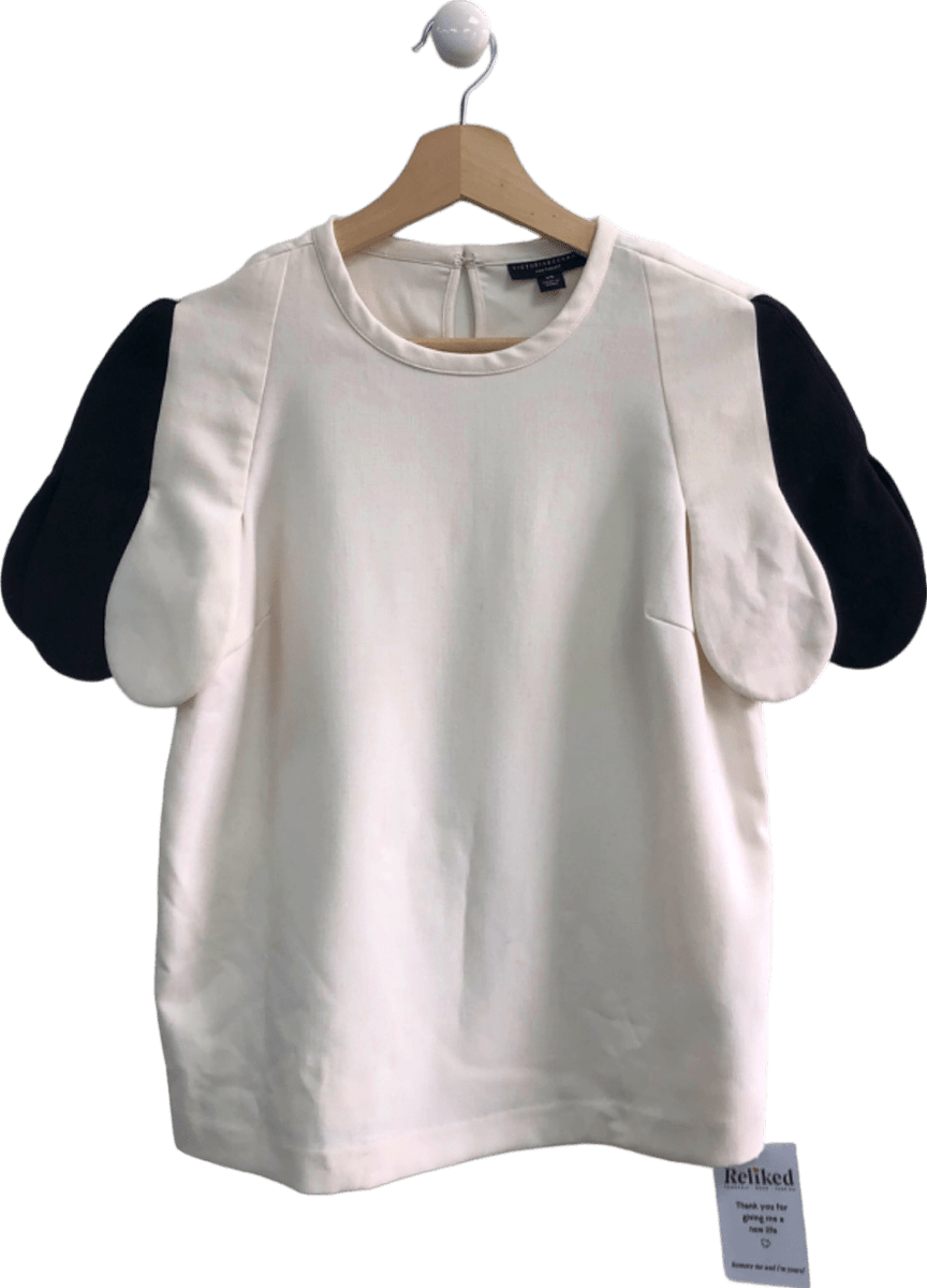 Victoria Beckham X TARGET White/Black SCALLOP Short Sleeve Top UK XS - Reliked