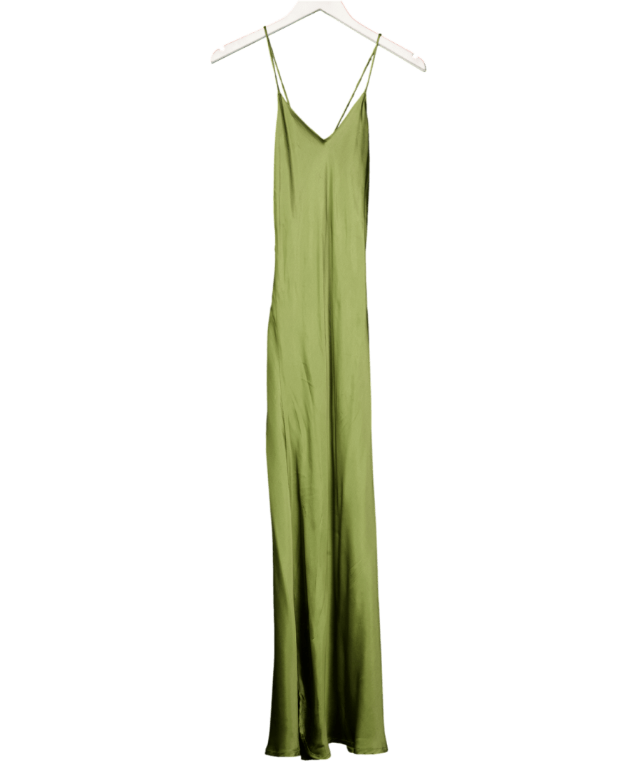 VICTORIA Khaki Green 100% Silk Slip Dress UK S/M - Reliked