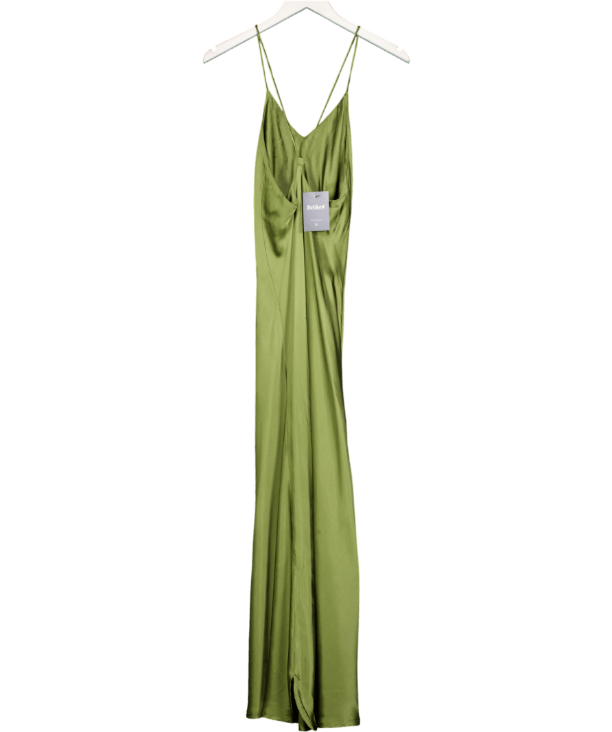 VICTORIA Khaki Green 100% Silk Slip Dress UK S/M - Reliked