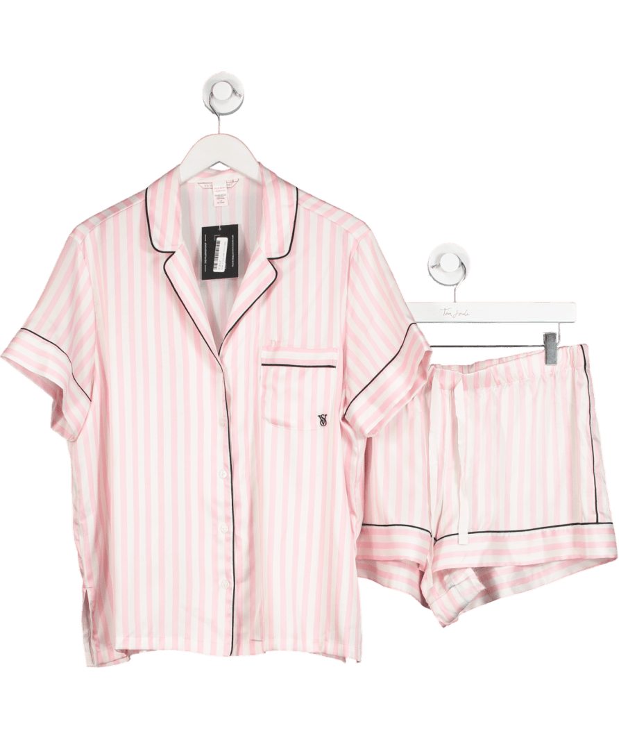 victoria secret Pink Iconic Stripe Satin Short Pyjama Set UK L - Reliked
