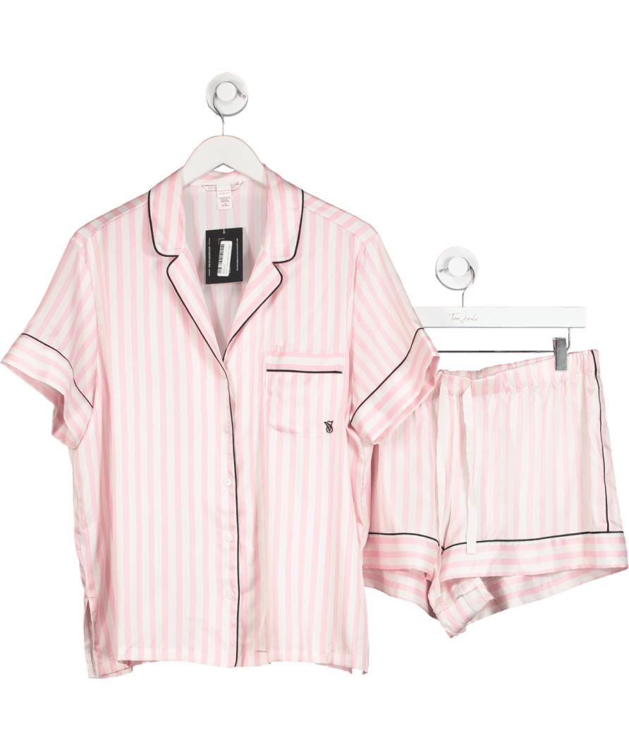 victoria secret Pink Iconic Stripe Satin Short Pyjama Set UK L - Reliked