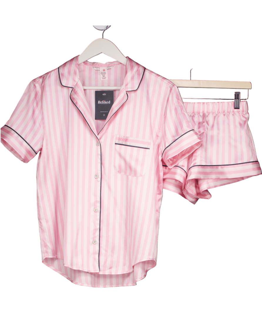 Victoria's Secret Pink Iconic Stripe Satin Short Pyjama Set UK XS - Reliked