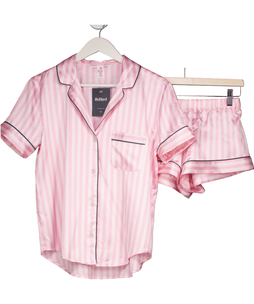 Victoria's Secret Pink Iconic Stripe Satin Short Pyjama Set UK XS - Reliked