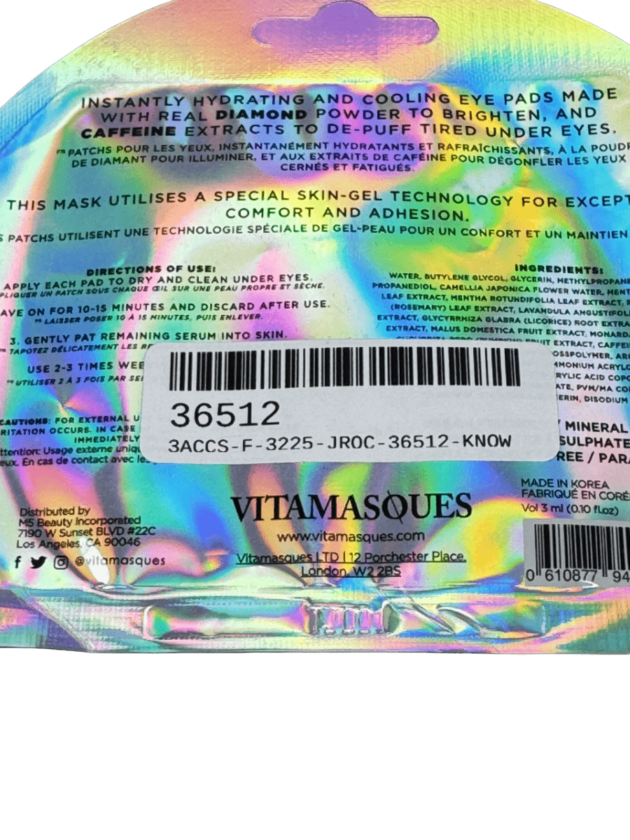 Vitamasques Diamond Eye Pads Brighten & Refresh Tired Eyes 1 pair - Reliked