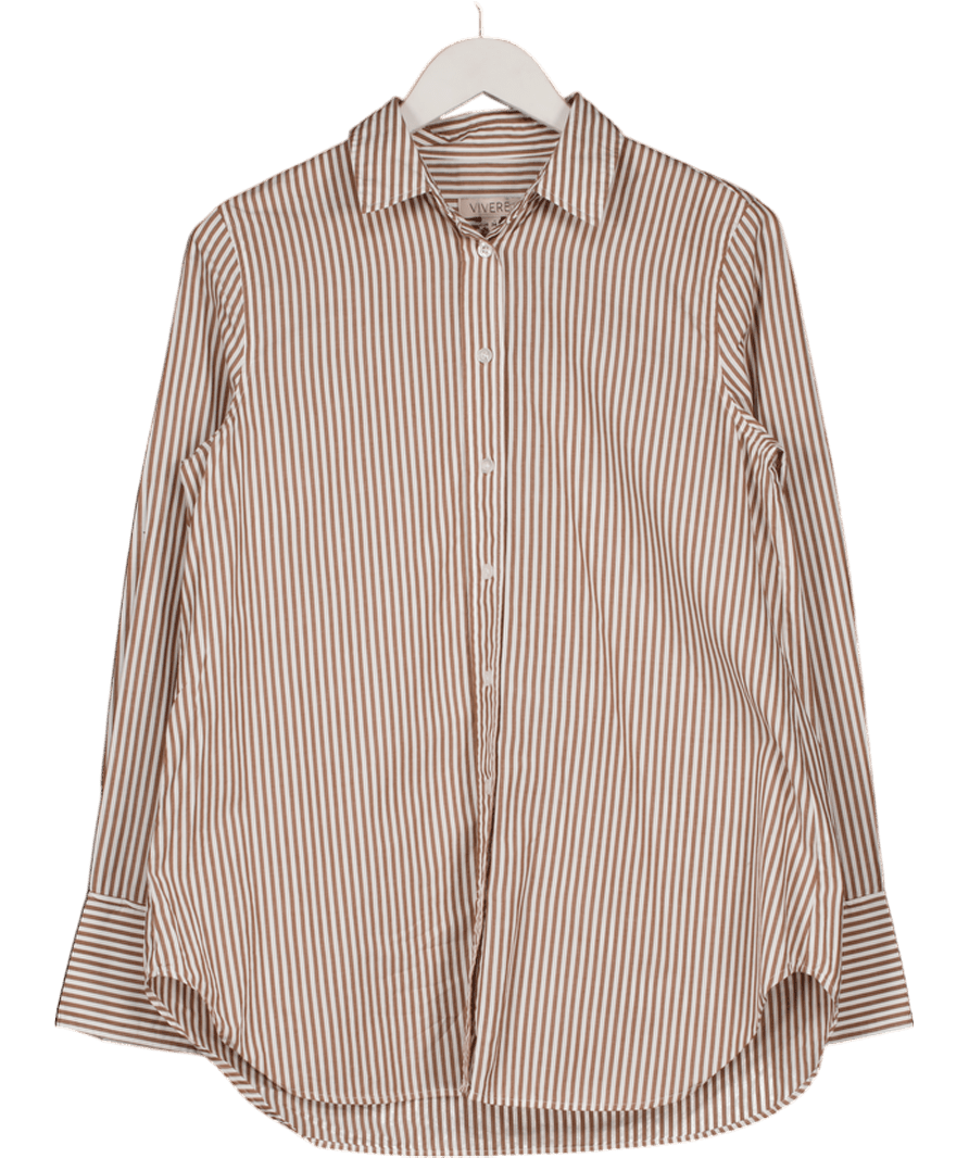 VIVERE Oversized Shirt In Brown & Cream Stripe UK 6 - Reliked