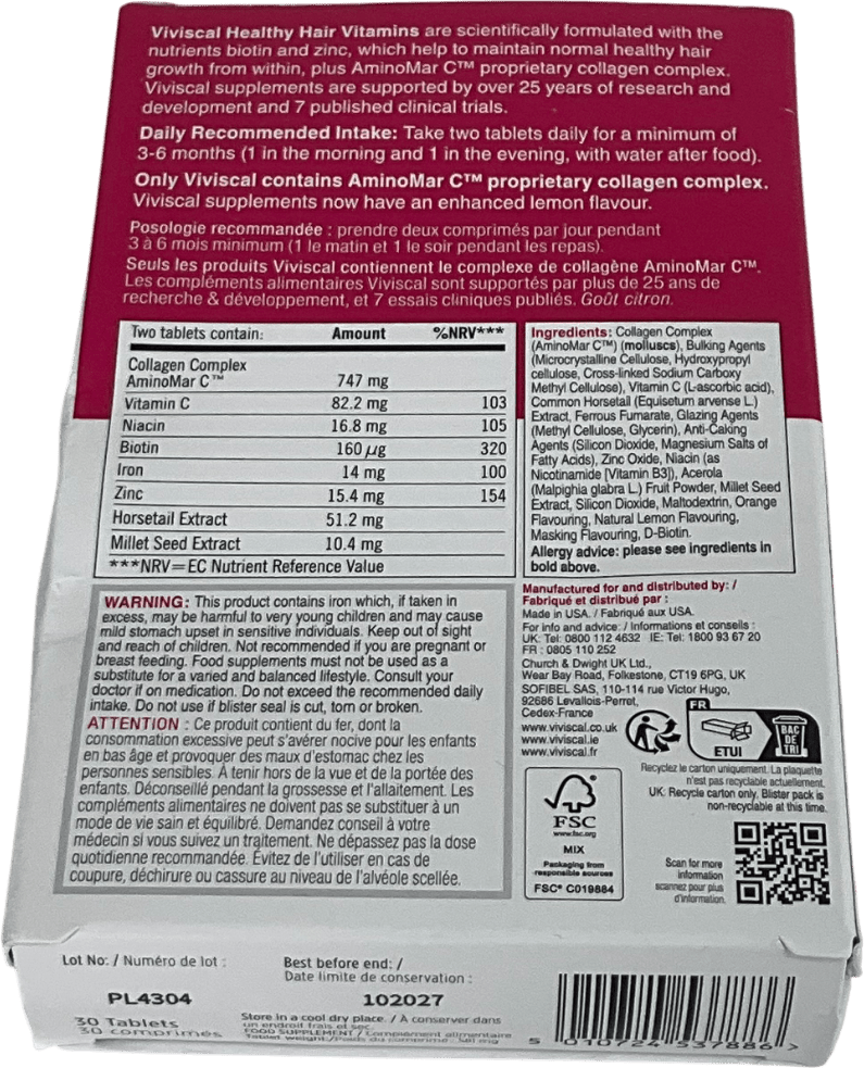 viviscal Viviscal Healthy Hair Vitamins 30 tablets - Reliked