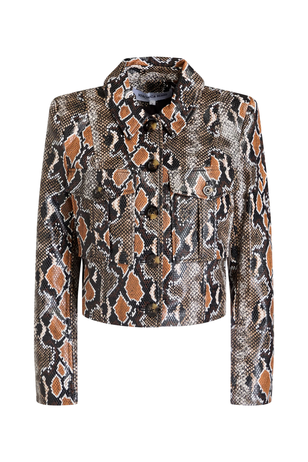 VERONICA BEARD Brown Fulham Cropped Snake-effect Jacket Sz0 UK 4