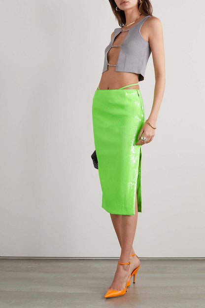 Rotate Sequins midi skirt Green UK 8