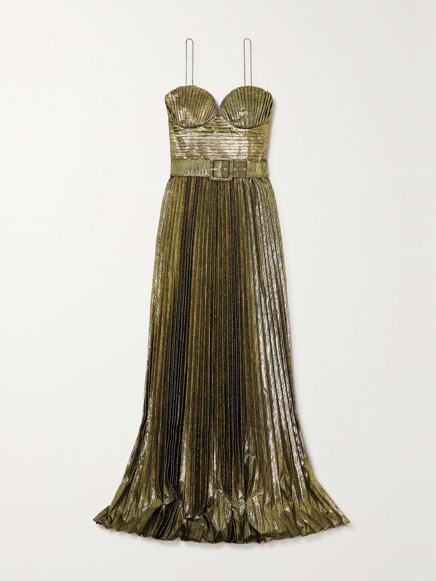 Rebecca Vallance Josie Belted Plisse-lame Metallic Gown UK 8