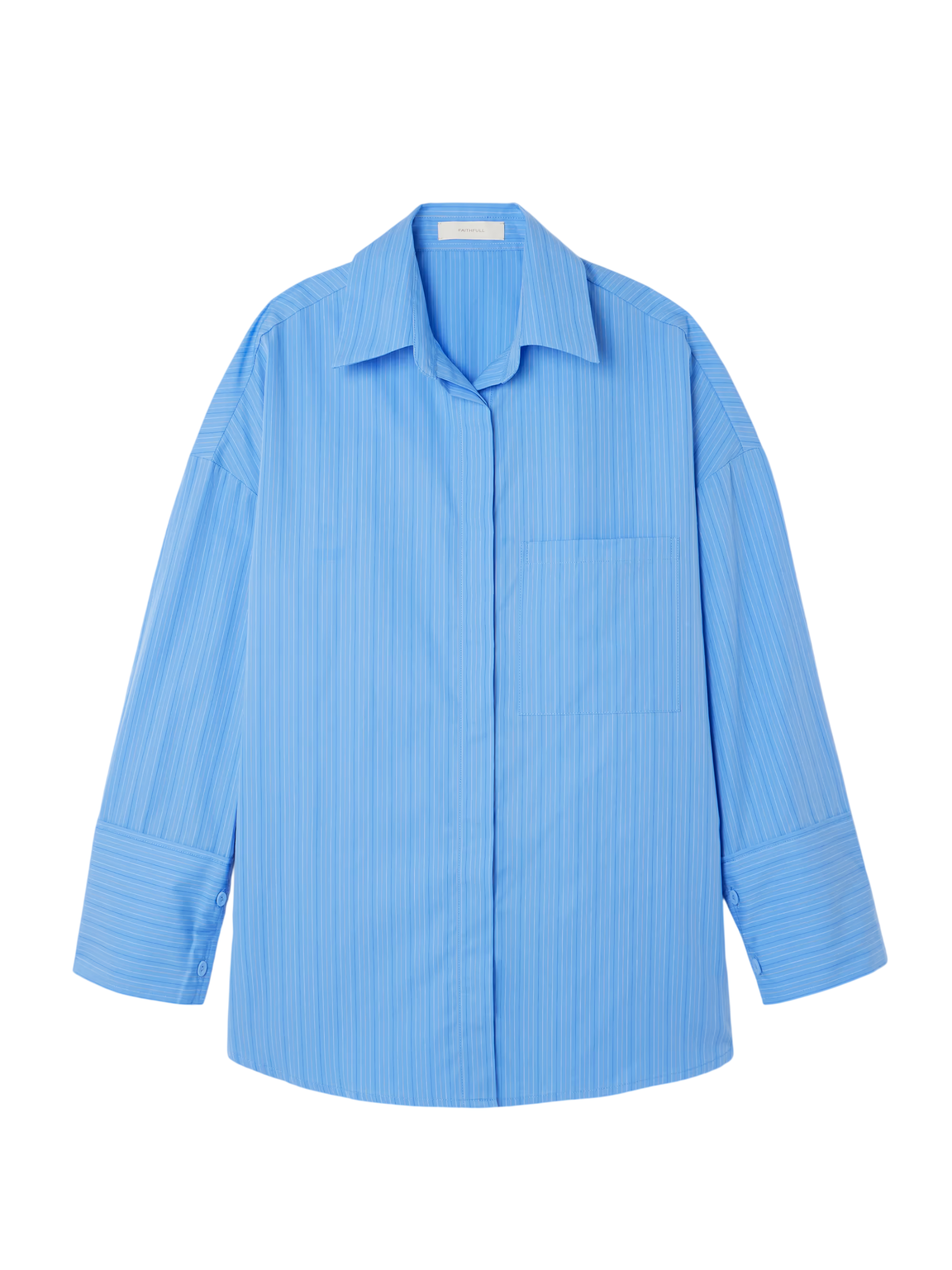 FAITHFULL THE BRAND Blue Clemente Oversized Pinstriped Organic Cotton-poplin Shirt UK 8