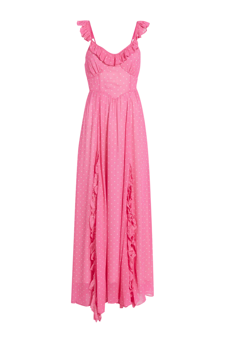 LOVESHACKFANCY Junia ruffled polka-dot chiffon maxi dress  US0 UK 4