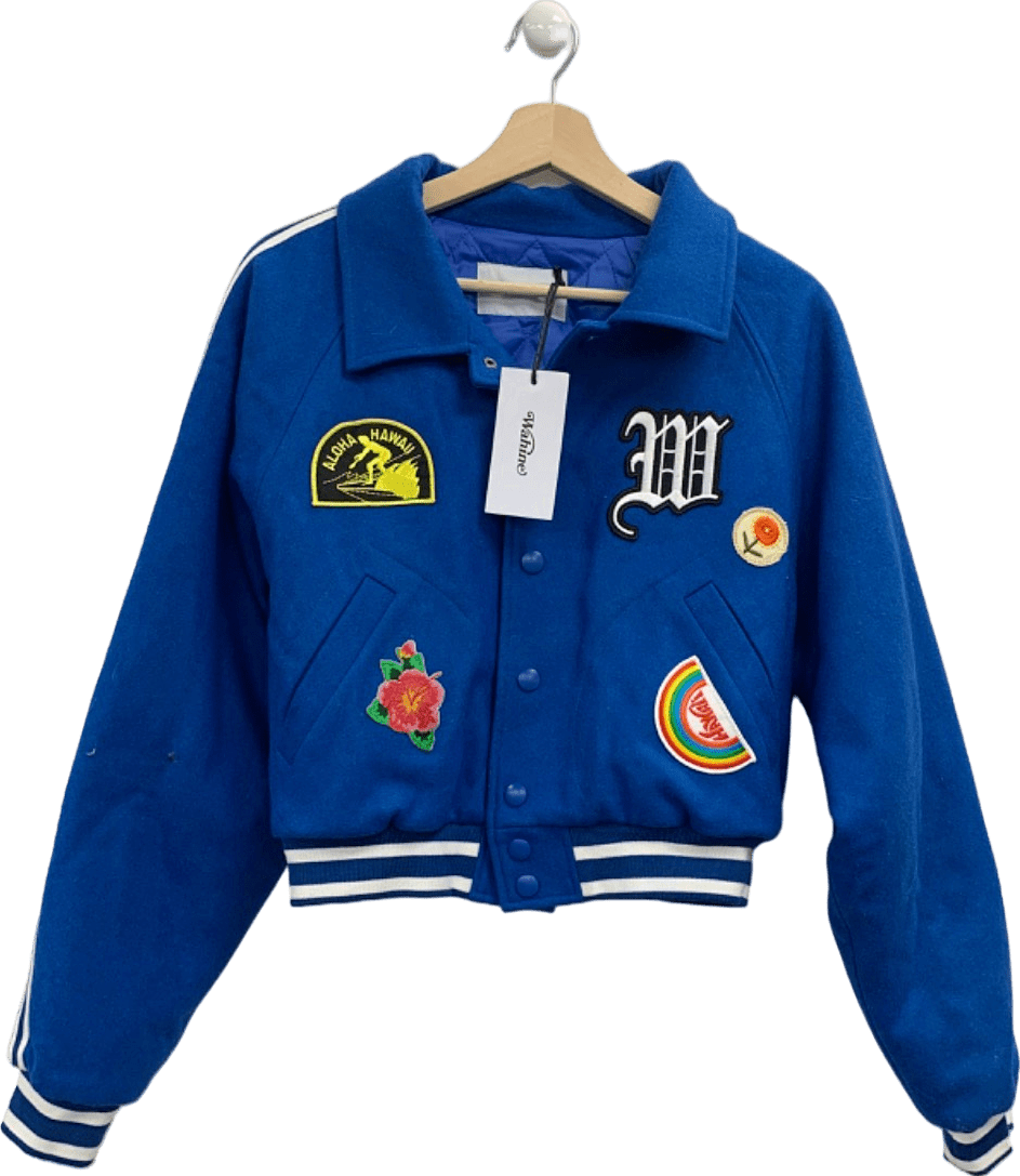 Wahine Blue Embroidered Varsity Jacket UK XS - Reliked