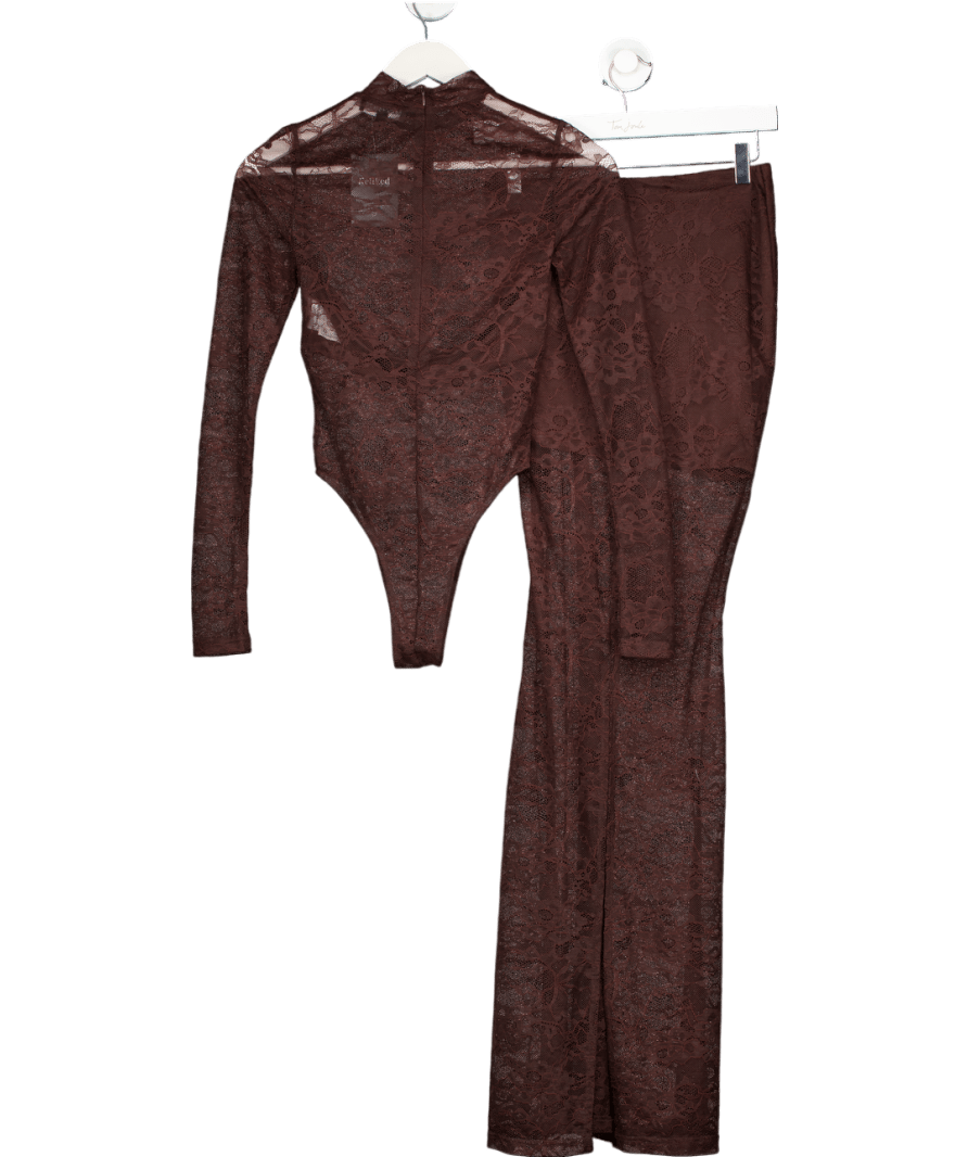 Wanderdoll 2 - piece Britney Lace Maxi Skirt And Bodysuit Set Chocolate Brown UK S - Reliked