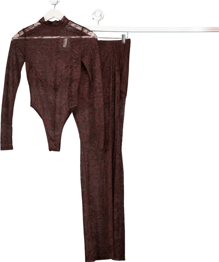 Wanderdoll 2 - piece Britney Lace Maxi Skirt And Bodysuit Set Chocolate Brown UK S - Reliked