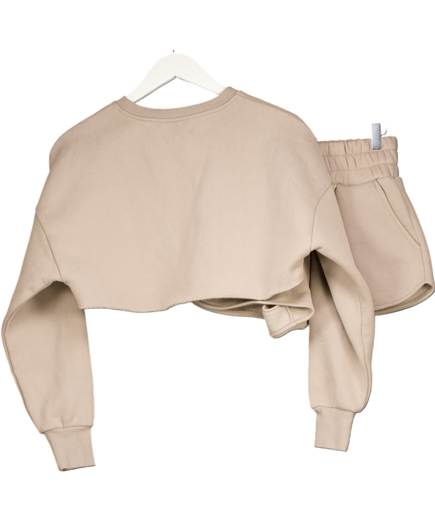 WANDERDOLL Beige 2 - piece Cropped Sweatshirt And Shorts Set UK S - Reliked