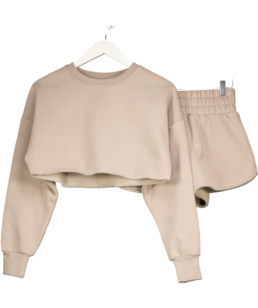 WANDERDOLL Beige 2 - piece Cropped Sweatshirt And Shorts Set UK S - Reliked
