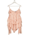 WANDERDOLL Nude Chiffon Ruffle Long Sleeve Mini Dress UK 6 - Reliked