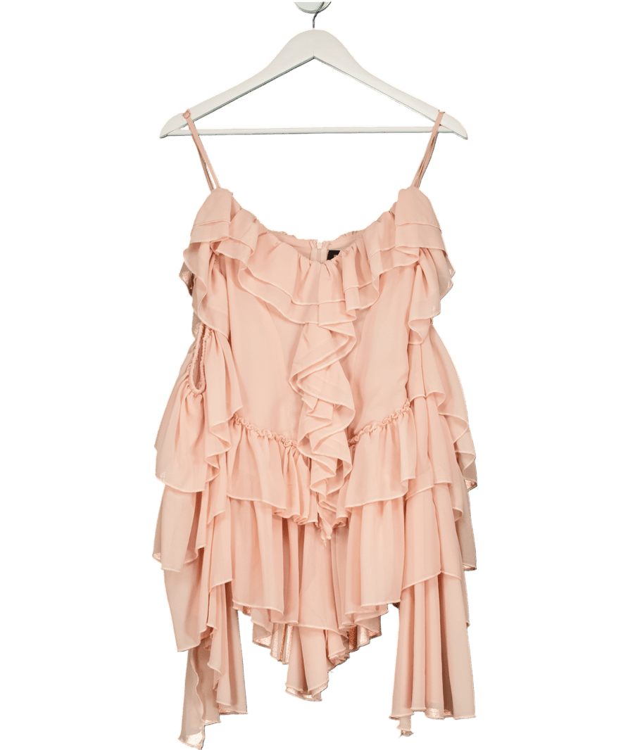 WANDERDOLL Nude Chiffon Ruffle Long Sleeve Mini Dress UK 6 - Reliked