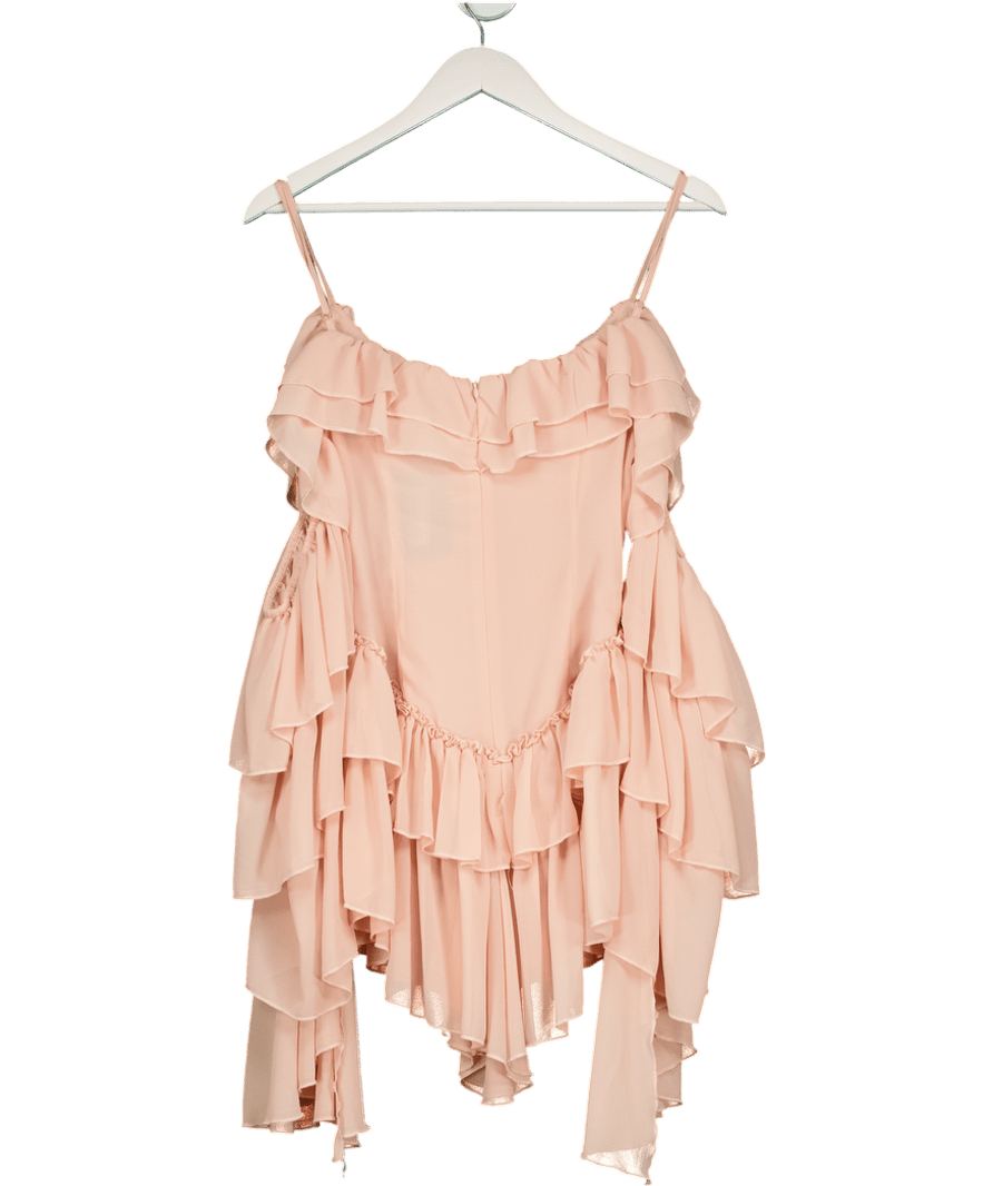 WANDERDOLL Nude Chiffon Ruffle Long Sleeve Mini Dress UK 6 - Reliked