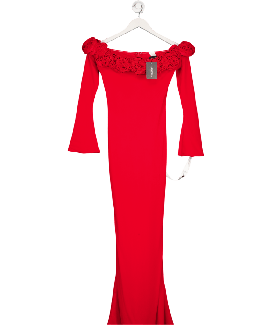 WANDERDOLL Red Ainsleigh Bardot Rose Maxi Dress UK XS - Reliked