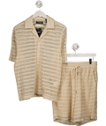 Wao Beige Floral Crochet Camp Shirt And Shorts UK S - Reliked