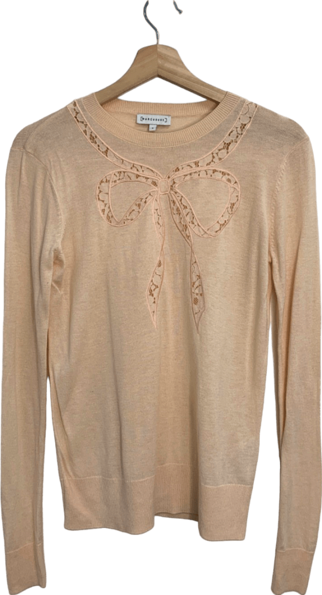 Warehouse Beige Lace Bow Detail Jumper UK 8 - Reliked
