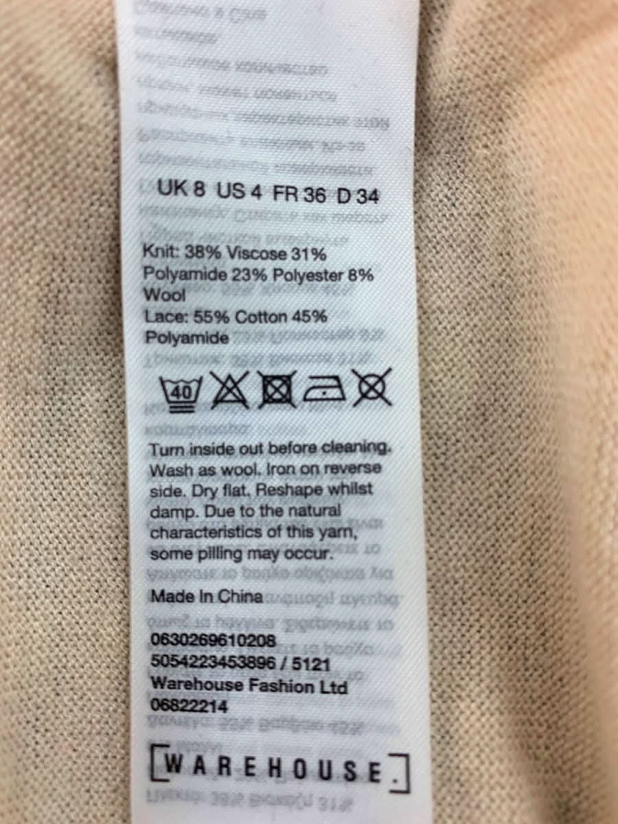 Warehouse Beige Lace Bow Detail Jumper UK 8 - Reliked