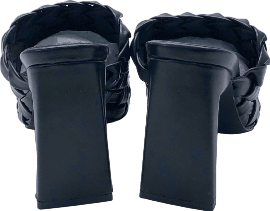 Warehouse Black Woven Slip - On Heeled Mule Size UK 6 - Reliked