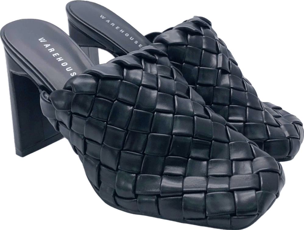 Warehouse Black Woven Slip - On Heeled Mule Size UK 6 - Reliked