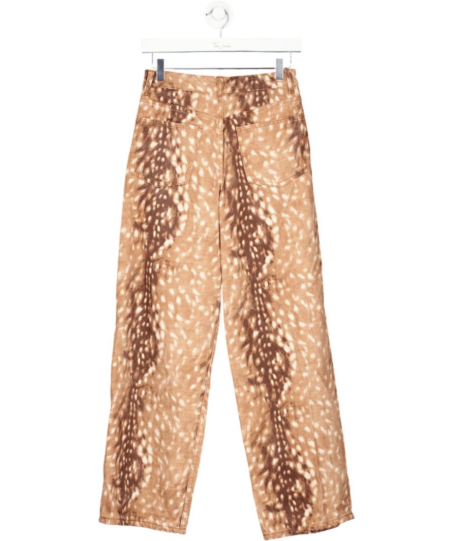 Warehouse Brown Deer Print Straight Leg Denim Jean UK 8 - Reliked