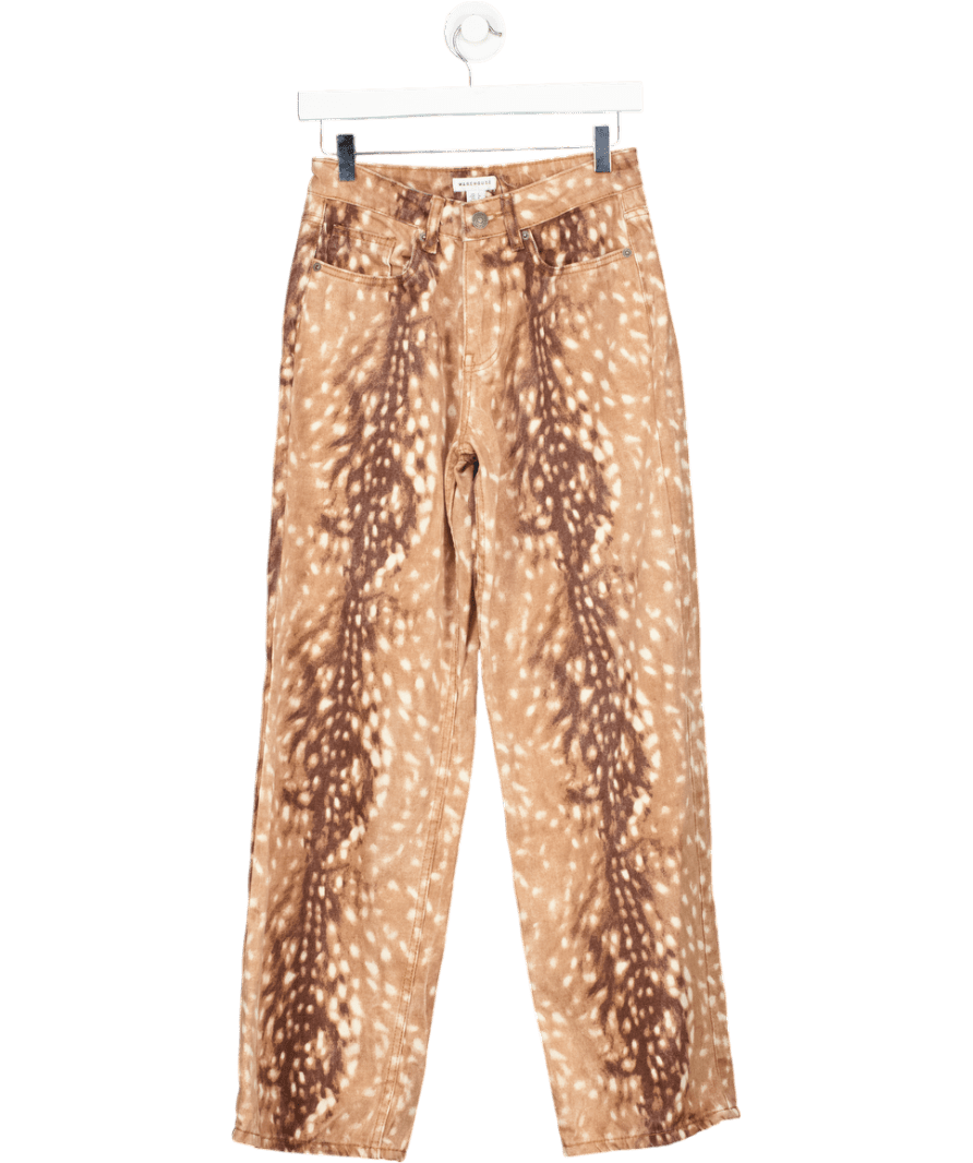 Warehouse Brown Deer Print Straight Leg Denim Jean UK 8 - Reliked