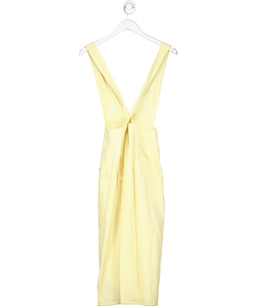 Warehouse Butter Yellow Linen Midi Pinafore Dress UK 8 - Reliked