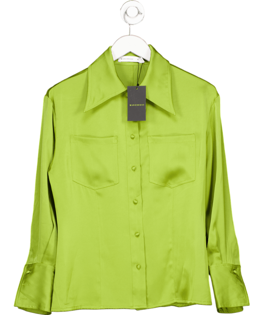 Warehouse Olive Green Satin Shirt UK 10 - Reliked