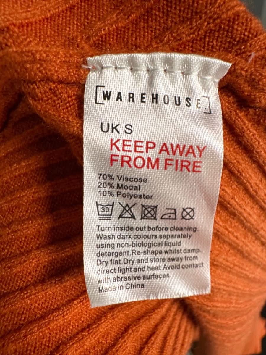 Warehouse Orange Mixed Rib Statement Dress UK S - Reliked