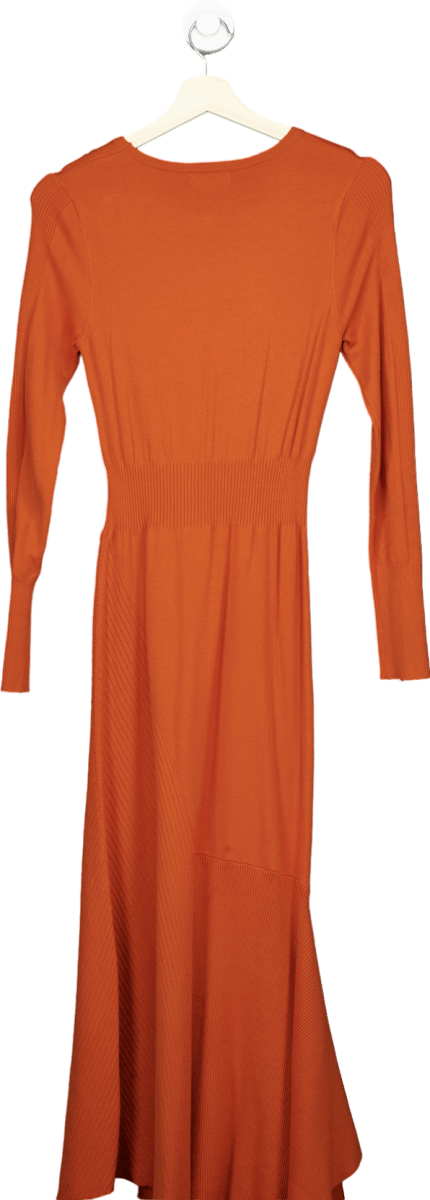 Warehouse Orange Mixed Rib Statement Dress UK S - Reliked