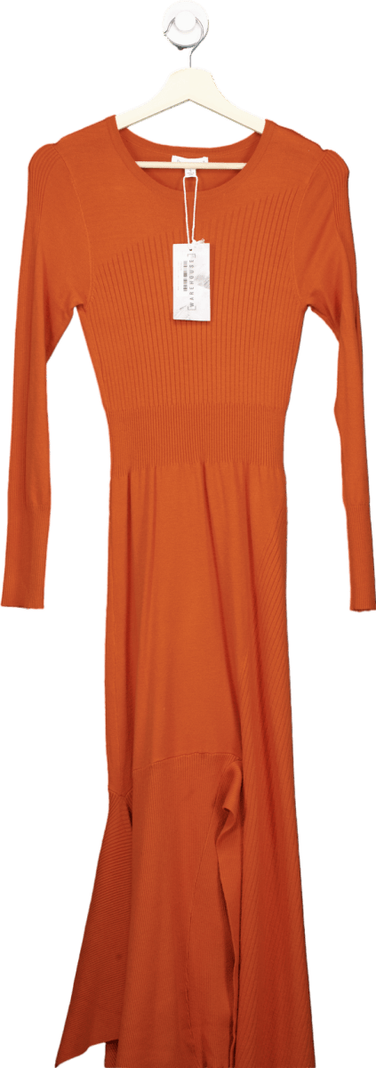 Warehouse Orange Mixed Rib Statement Dress UK S - Reliked