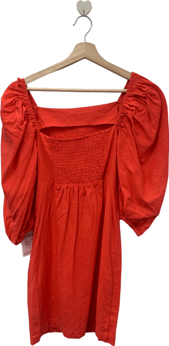 Warehouse Red Puff Sleeve Mini Dress UK 8 - Reliked