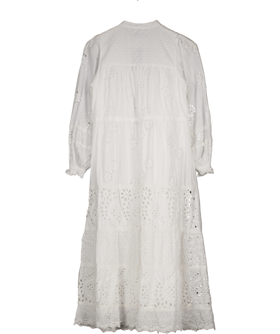 Warehouse White Broderie Drawstring Waist Midi Dress UK 10 - Reliked