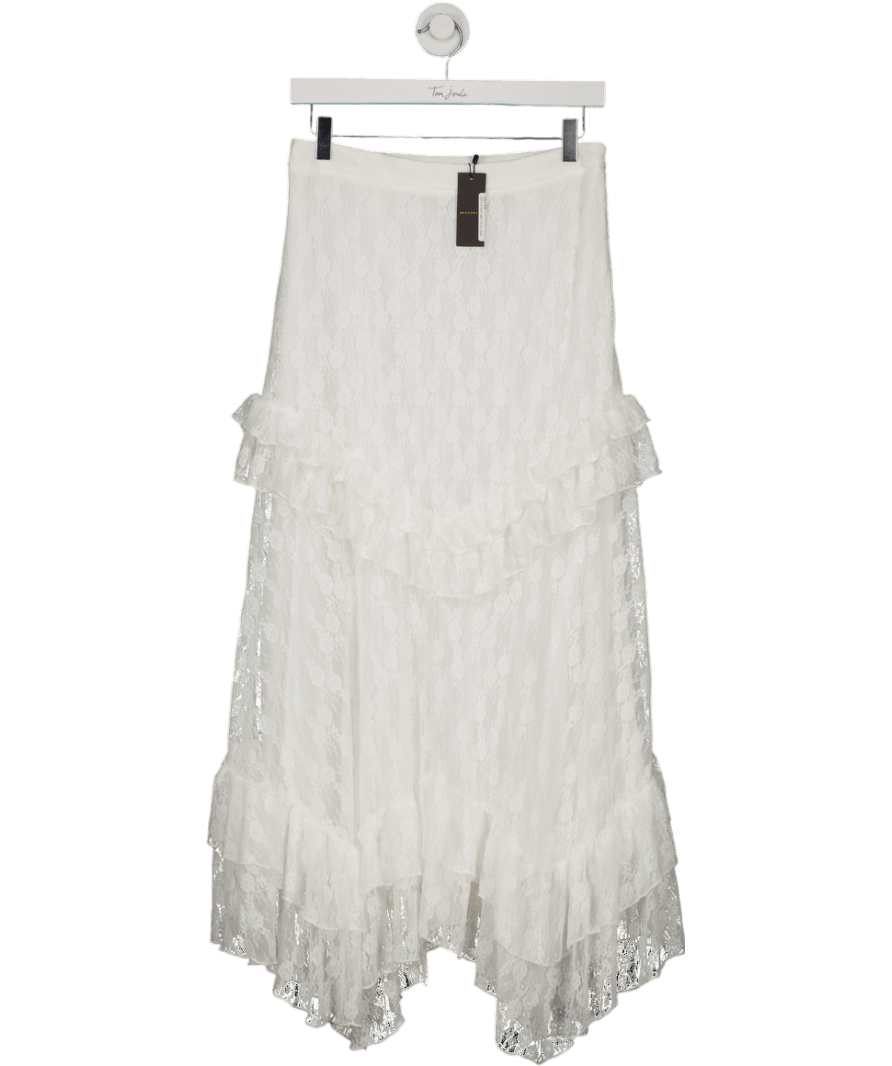 Warehouse White Lace Ruffle Tier Maxi Skirt UK 8 - Reliked