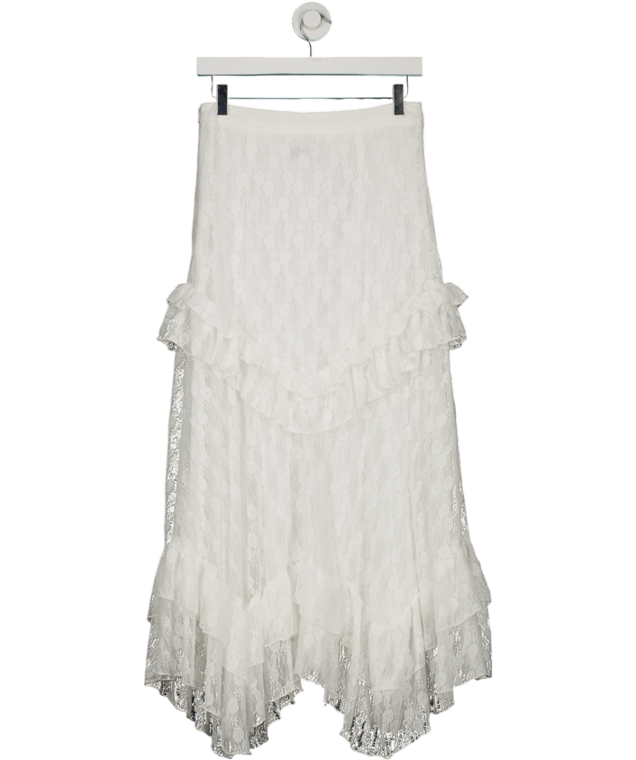 Warehouse White Lace Ruffle Tier Maxi Skirt UK 8 - Reliked