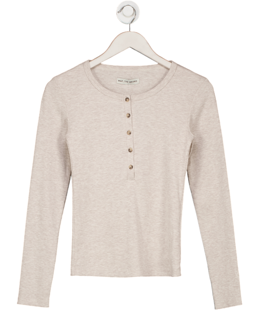 WAT. THE BRAND Beige Long Sleeve Ribbed Top UK XS - Reliked