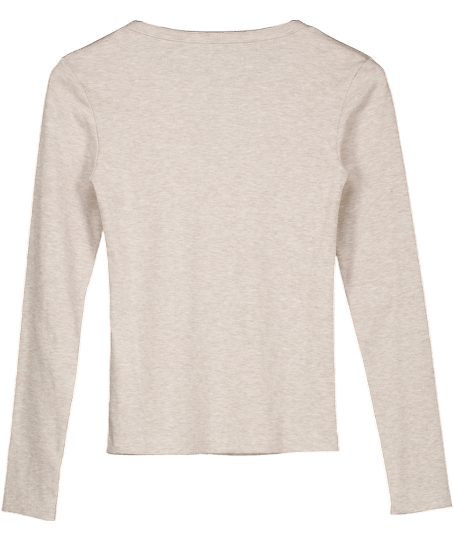 WAT. THE BRAND Beige Long Sleeve Ribbed Top UK XS - Reliked