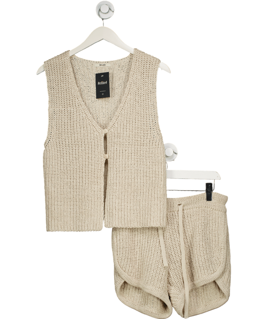 WE ARE Beige Cotton KnIt Shorts And Waistcoat Top Set One Size - Reliked