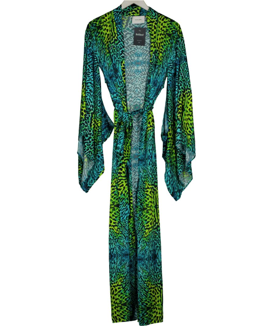 WE ARE LEONE Blue Leopard Belted Silk Kimono UK S/M - Reliked