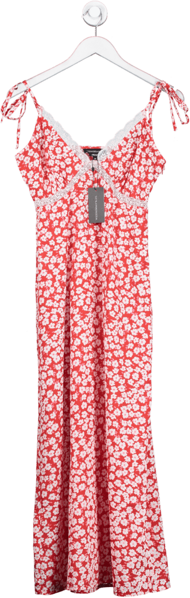 Wednesday's Girl Red Floral Maxi Dress UK 10 - Reliked