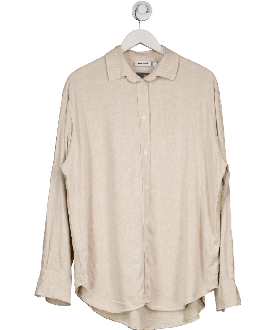 Weekday Beige Perfect Linen Mix Shirt UK S - Reliked