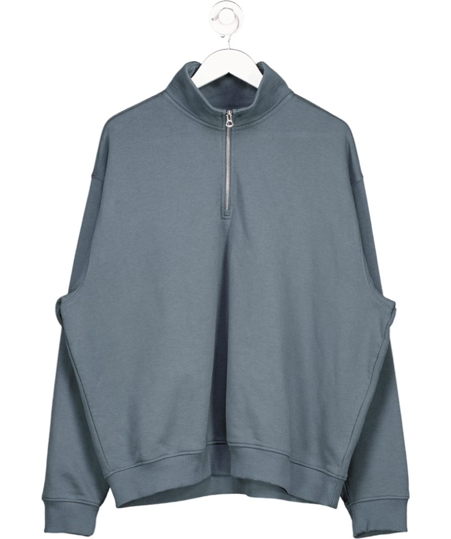 Weekday Blue Loose Half Zip Sweatshirt UK L - Reliked