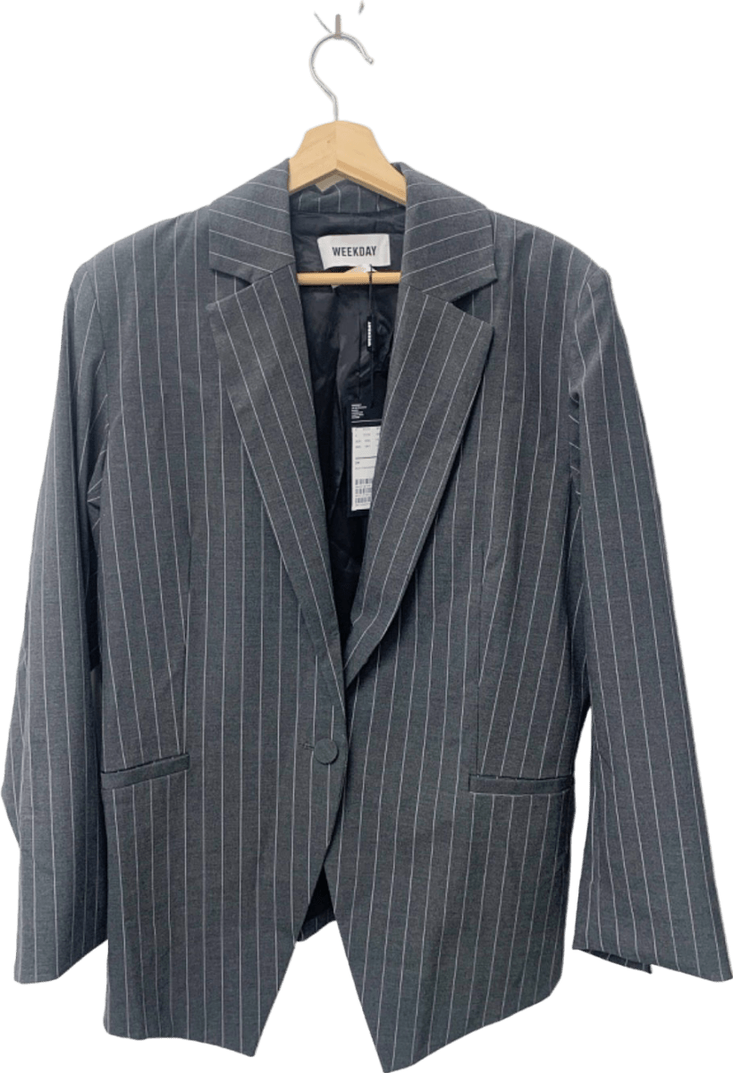 Weekday Charcoal Grey Pinstriped Marlin Oversized Blazer UK XS - Reliked